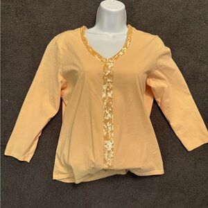 Talbots Peach Sequin Accent Blouse